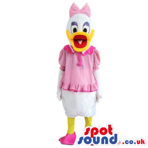 Donald Duck Disney Cartoon Character Plush Mascot In Pink Dress