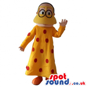 Man Plush Mascot Dressed In A Duck Disguise With Glasses -