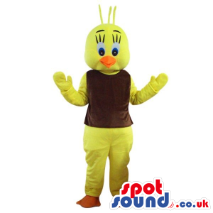 Cute Cosmic Yellow Bird Plush Mascot Character With A Brown