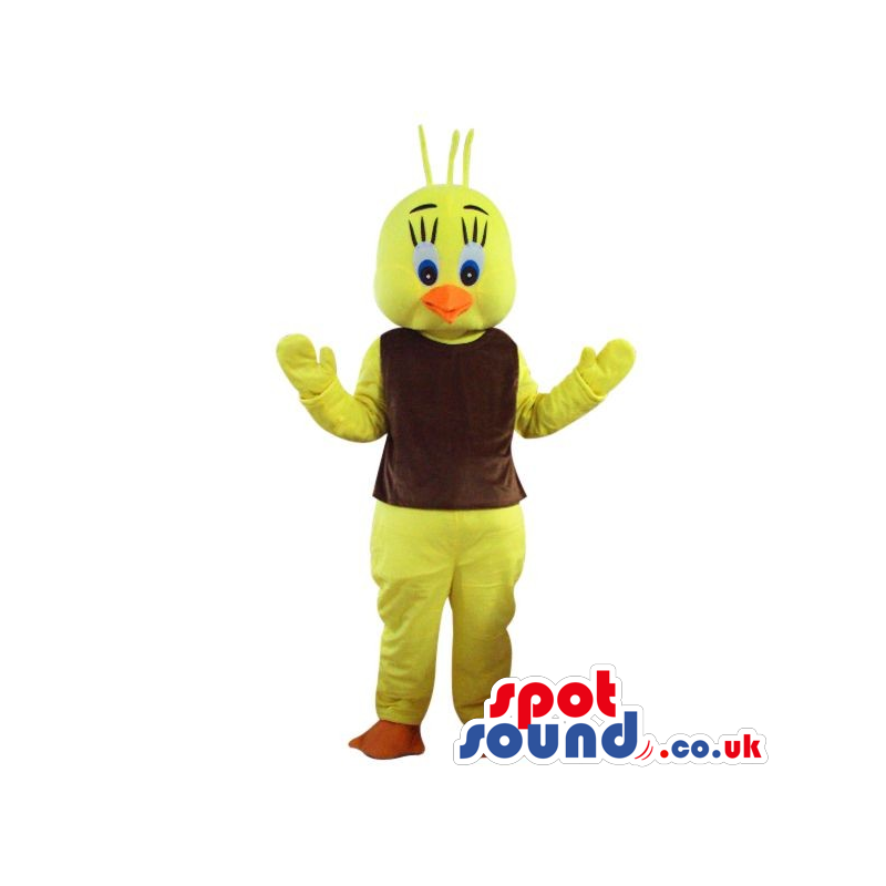 Cute Cosmic Yellow Bird Plush Mascot Character With A Brown