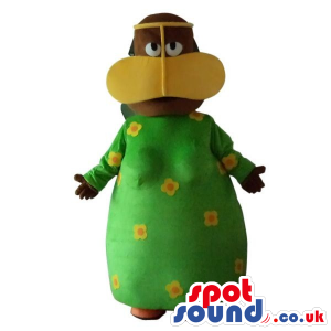 Lady Plush Mascot Dressed In A Duck Disguise And Dots - Custom