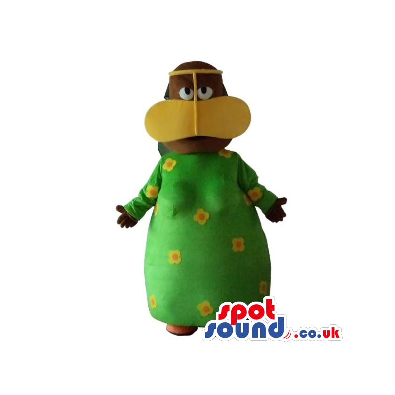 Lady Plush Mascot Dressed In A Duck Disguise And Dots - Custom