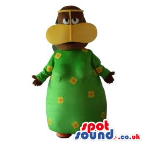 Lady Plush Mascot Dressed In A Duck Disguise And Dots - Custom