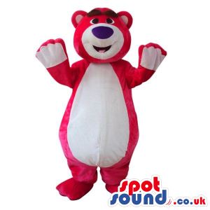 Cute Red Bear Plush Mascot With A Big White Belly And A Cap -