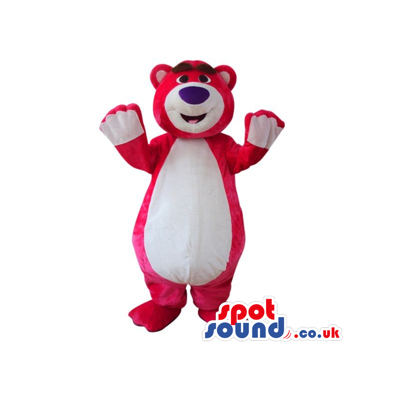 Cute Red Bear Plush Mascot With A Big White Belly And A Cap -