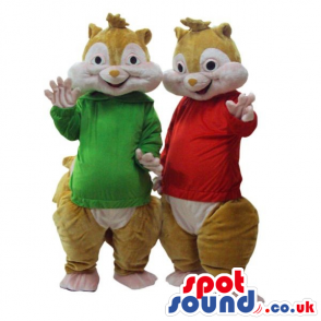 Two Cute Popular Chipmunk Cartoon Character Plush Mascots -
