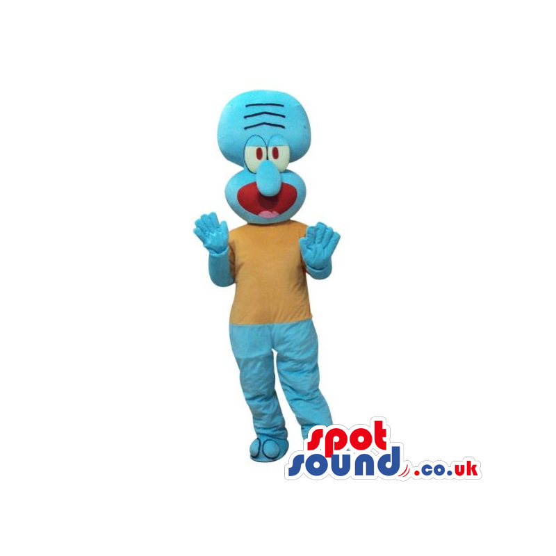 Cute Blue Alien Cartoon Character Plush Mascot With A Beige