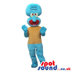 Cute Blue Alien Cartoon Character Plush Mascot With A Beige