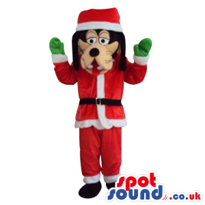 Goofy Disney Cartoon Character Plush Mascot Dressed As Santa -