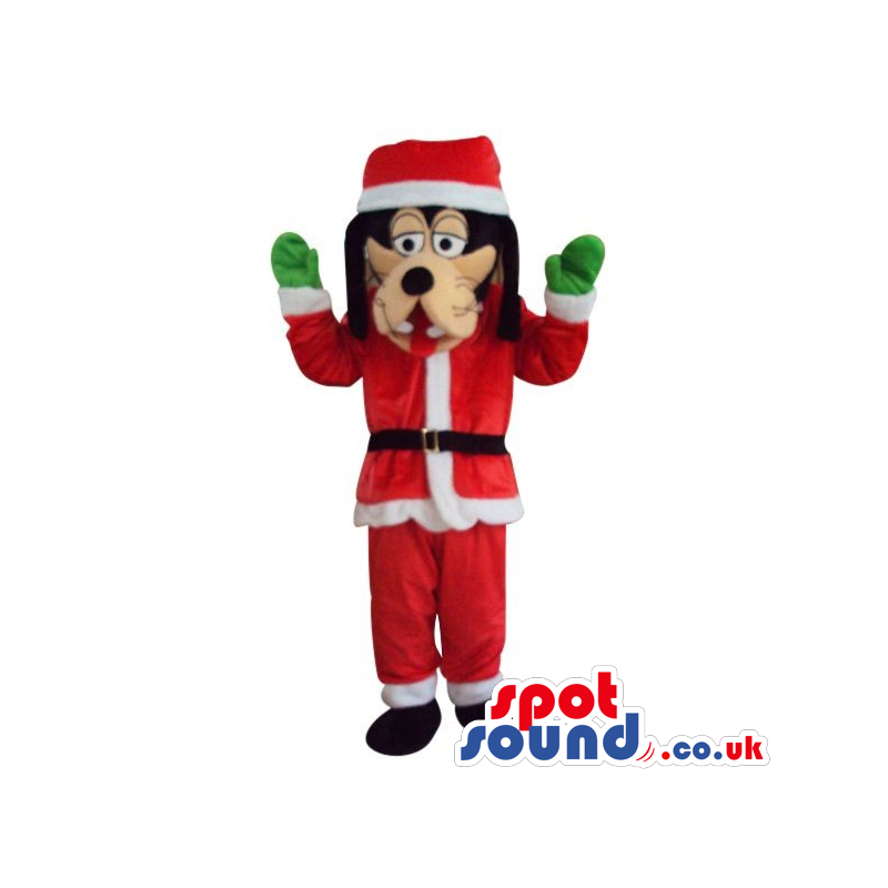 Goofy Disney Cartoon Character Plush Mascot Dressed As Santa -