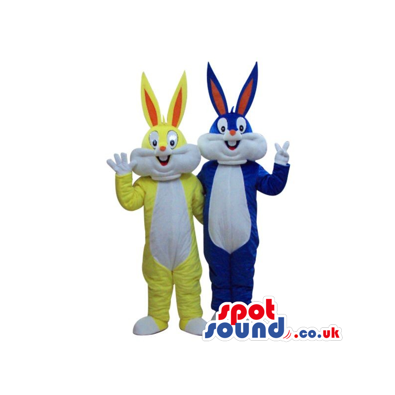 Two Bugs Bunny Alike Cartoon Character Mascots In Yellow And