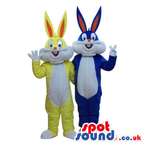 Two Bugs Bunny Alike Cartoon Character Mascots In Yellow And
