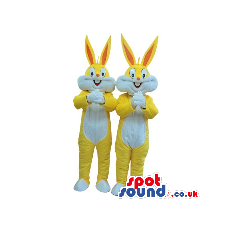 Two Bugs Bunny Alike Cartoon Character Mascots In Yellow -