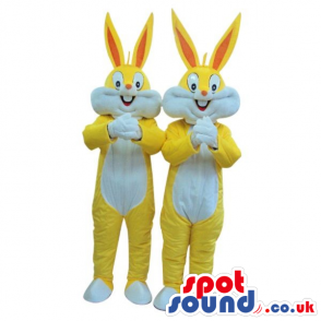 Two Bugs Bunny Alike Cartoon Character Mascots In Yellow -
