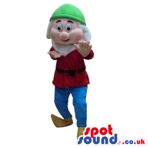 Snow White And The Seven Dwarfs Mascot In Red And Green Clothes
