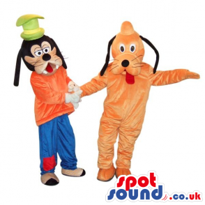 Two Popular Disney Cartoon Character Mascots: Pluto And Goofy -