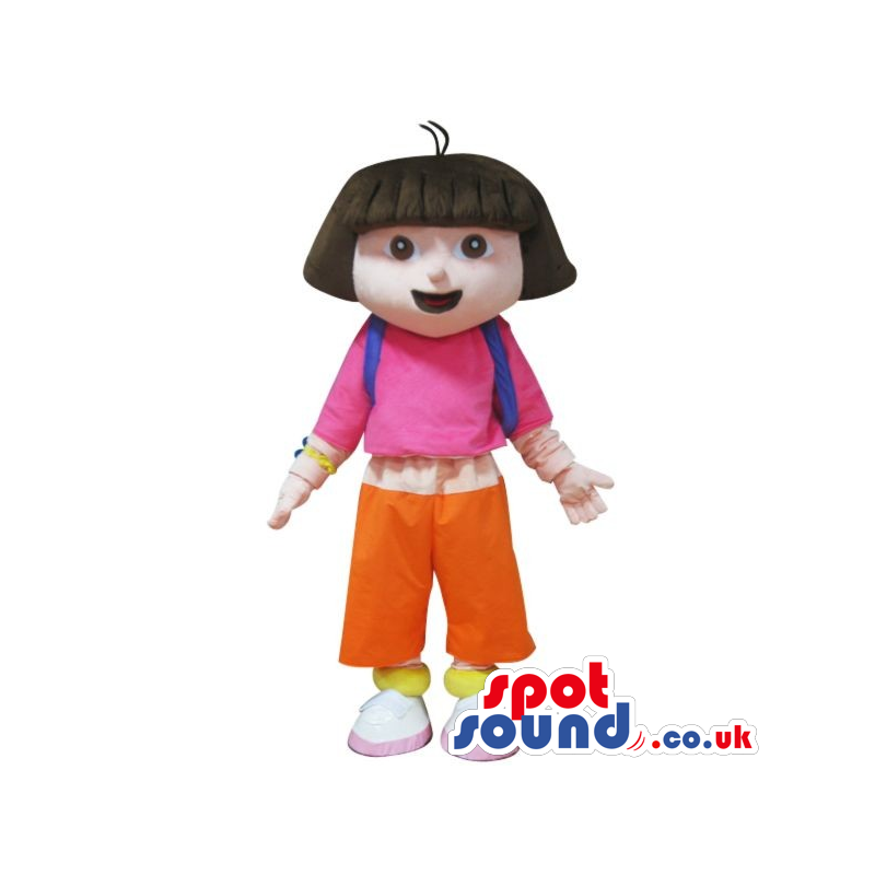 Dora The Explorer Cartoon Character Mascot In A Pink Shirt -
