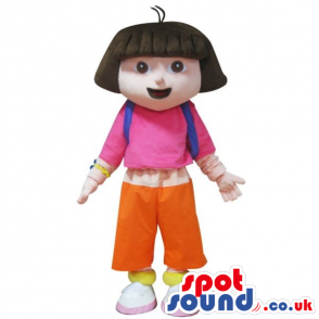 Dora The Explorer Cartoon Character Mascot In A Pink Shirt -