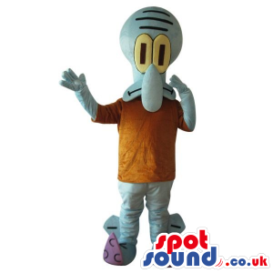 Cute Blue Alien Cartoon Character Plush Mascot With A Brown