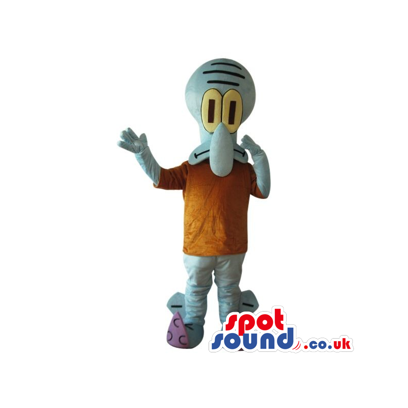 Cute Blue Alien Cartoon Character Plush Mascot With A Brown