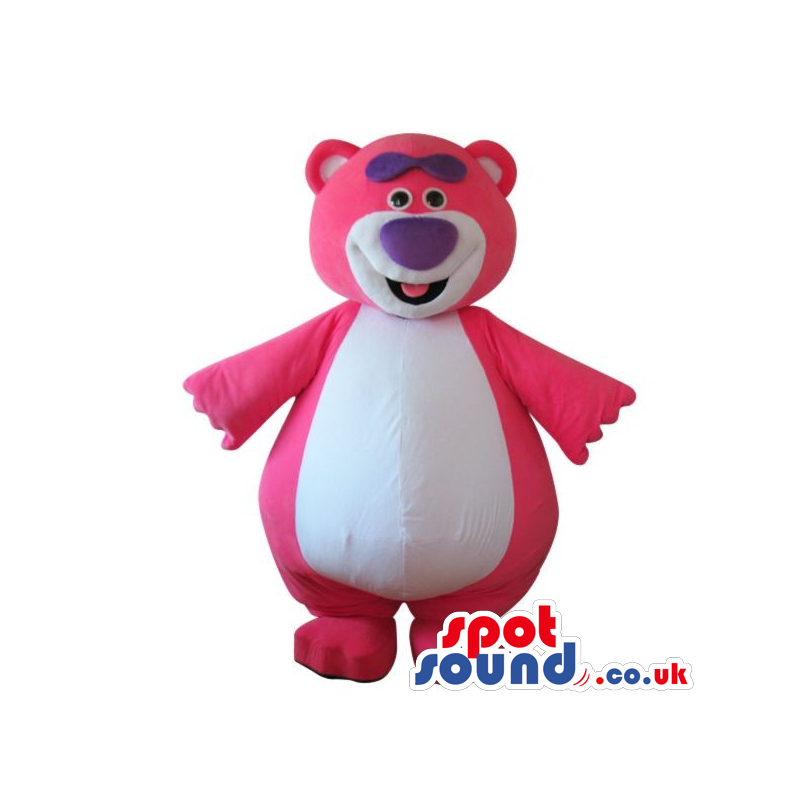 Cute Pink Teddy Bear Plush Mascot With A Big White Belly -