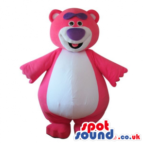 Cute Pink Teddy Bear Plush Mascot With A Big White Belly -