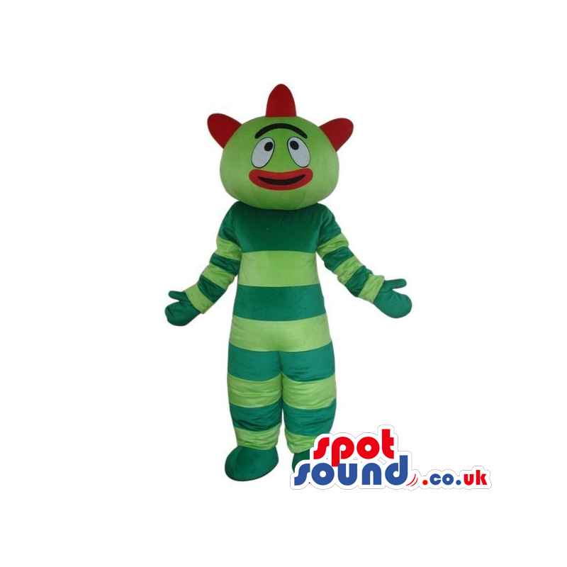 Brobee Green Striped Monster Plush Mascot With A Red Mouth -