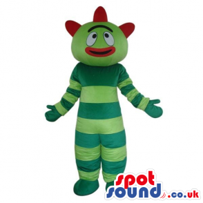 Brobee Green Striped Monster Plush Mascot With A Red Mouth -