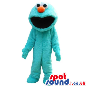 Blue Cookie Monster Alike Hairy Plush Mascot With A Red Nose -