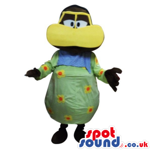 Man Plush Mascot Dressed In A Black Duck Disguise And Dots -
