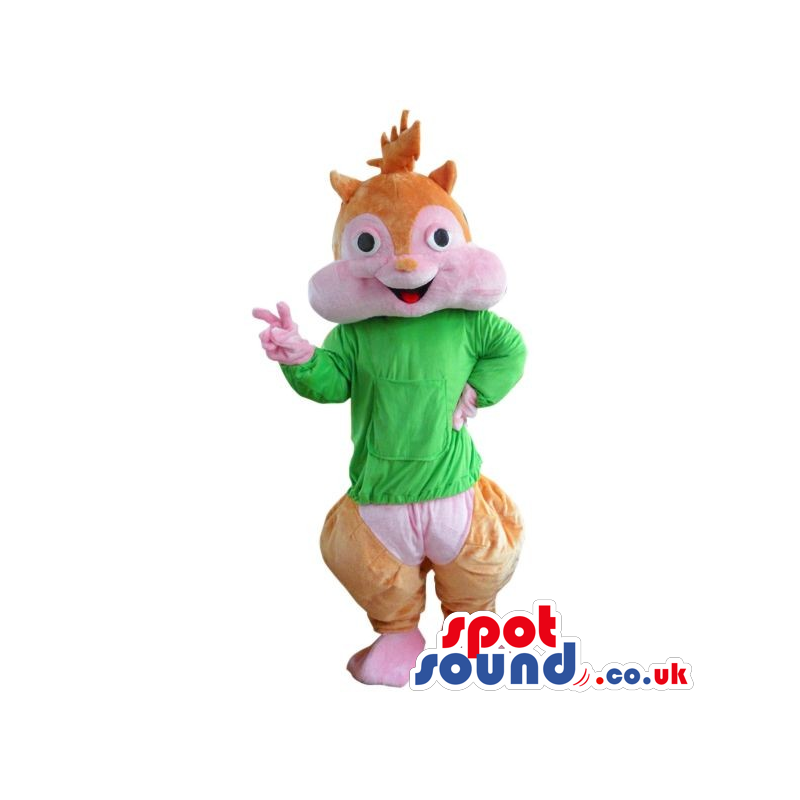 Popular Chipmunk Cartoon Character Plush Mascot In Green -