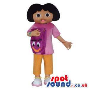 Dora The Explorer Cartoon Character Mascot With A Backpack -