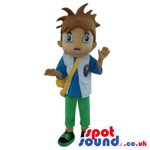 Dora The Explorer Boy Cartoon Character Mascot With A Bag -