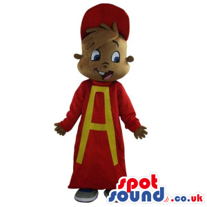 Original Alvin Chipmunk Cartoon Character Plush Mascot In Red -