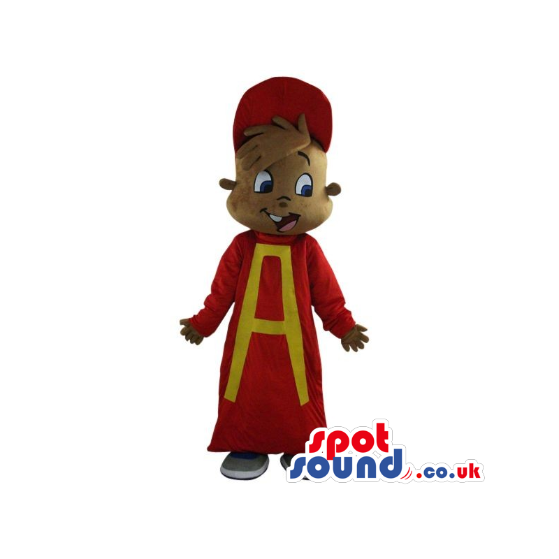 Original Alvin Chipmunk Cartoon Character Plush Mascot In Red -