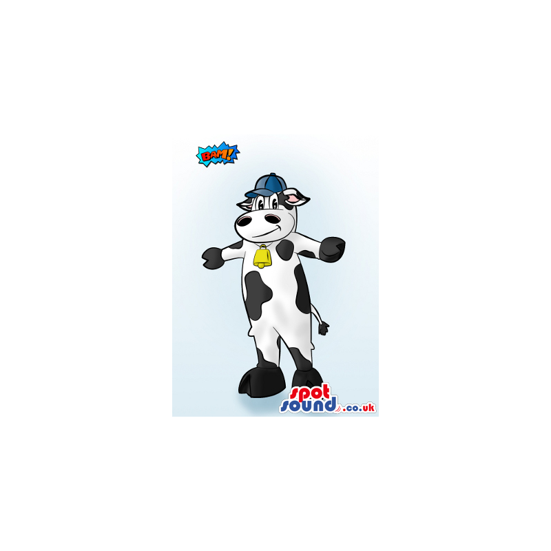 Black And White Cow With A Blue Cap Mascot Drawing Design -