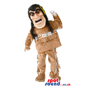 Angry Native Indian Human Mascot With Brown Garments - Custom