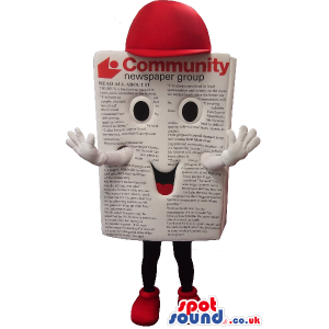 Cute Newspaper Plush Mascot Wearing A Red Cap And Shoes -