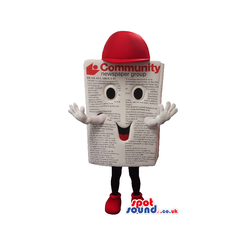 Cute Newspaper Plush Mascot Wearing A Red Cap And Shoes -