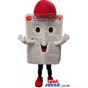 Cute Newspaper Plush Mascot Wearing A Red Cap And Shoes -