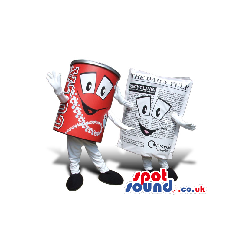 Newspaper And Cola Can Plush Couple Mascots With Cute Faces -