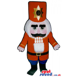 Nut-Cracker Soldier Mascot With A Big Red Shinny Hat - Custom