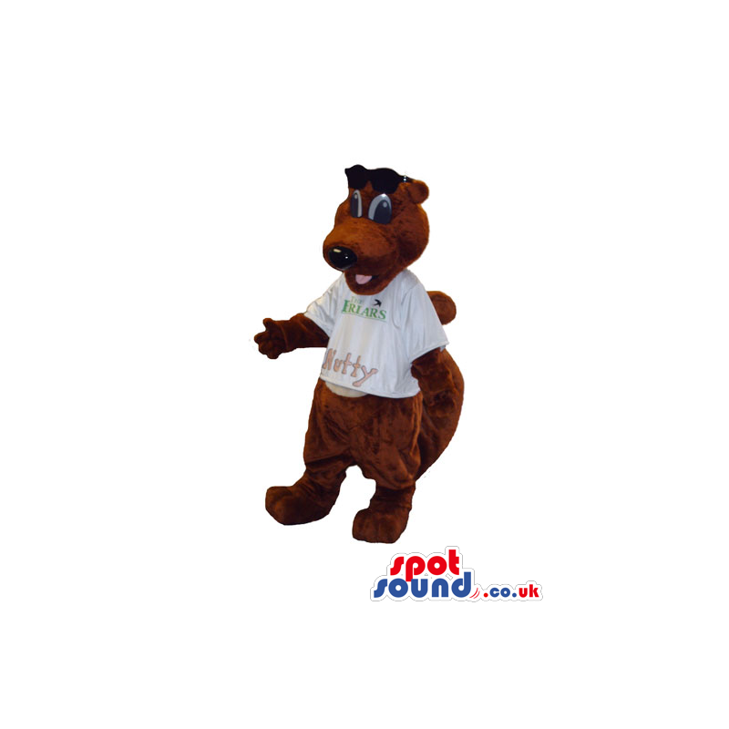 Brown Chipmunk Animal Plush Mascot Wearing A White T-Shirt -