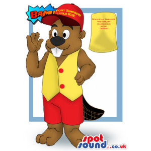 Brown Chipmunk In A Vest And Cap Plush Mascot Drawing Design -
