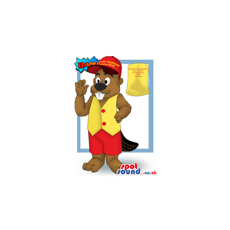 Brown Chipmunk In A Vest And Cap Plush Mascot Drawing Design -