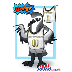 Grey And White Eagle Mascot Drawing Wearing Sports Clothes -