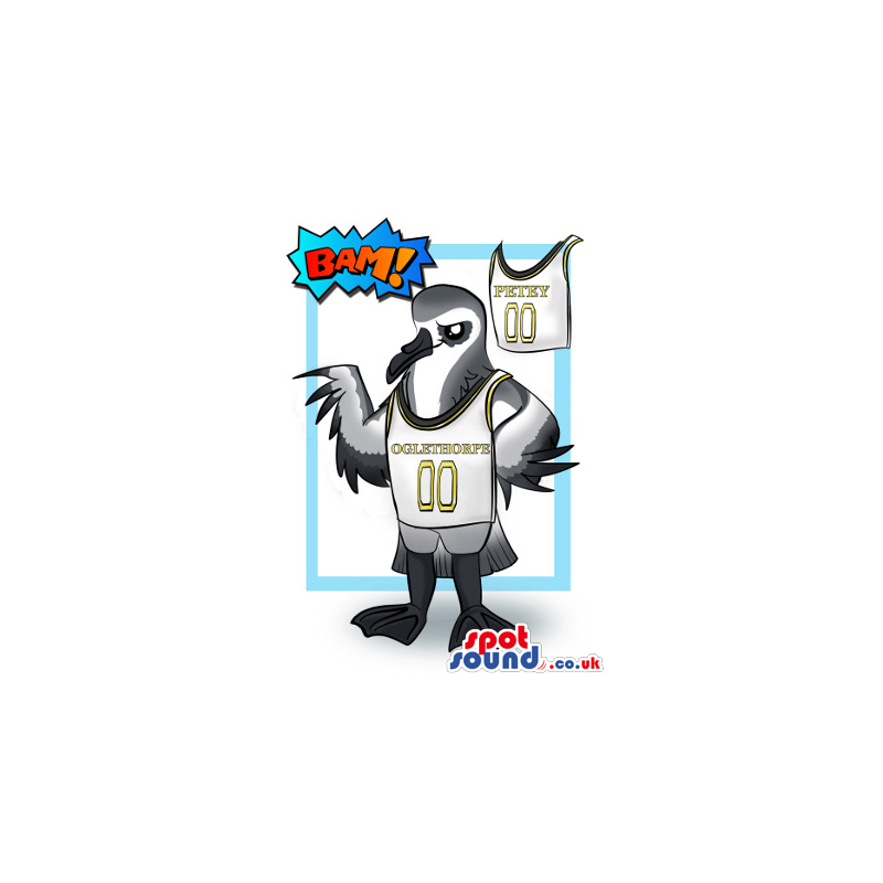 Grey And White Eagle Mascot Drawing Wearing Sports Clothes -