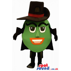 Customizable Mysterious Green Round Mascot Wearing A Hat -