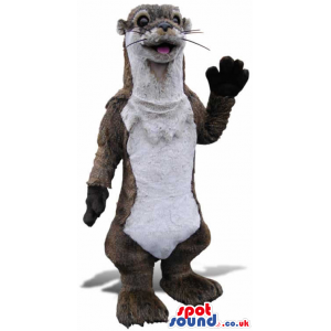 Grey Otter Animal Plush Mascot With A White Belly And Whiskers