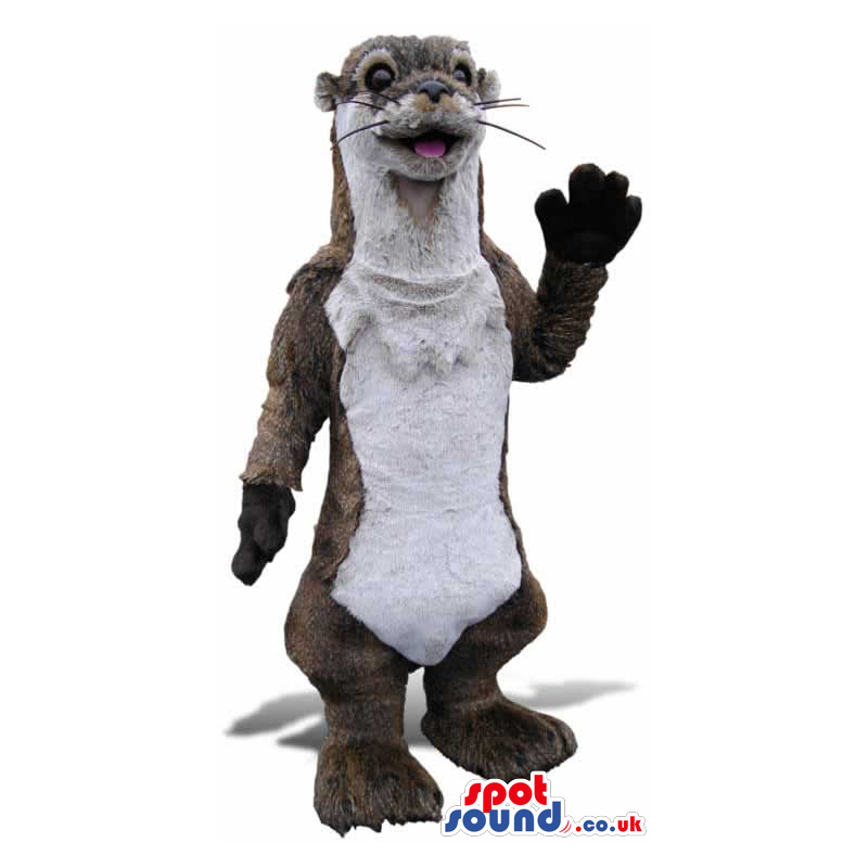Grey Otter Animal Plush Mascot With A White Belly And Whiskers